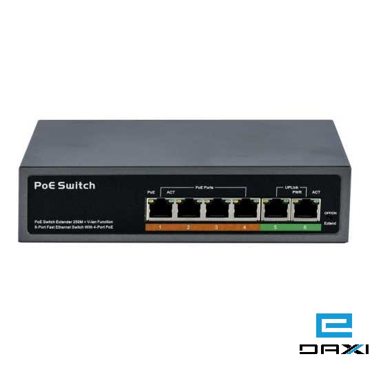 არამართვადი სვიჩი, VDD-X204PI, 6 Ports switch with 4 Ports PoE, 100Mbit each Port