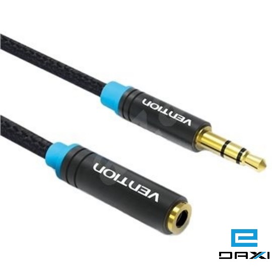 Audio Extension კაბელი, 5M Black Metal Type, VAB-B06-B500-M, VENTION Cotton Braided 3.5mm