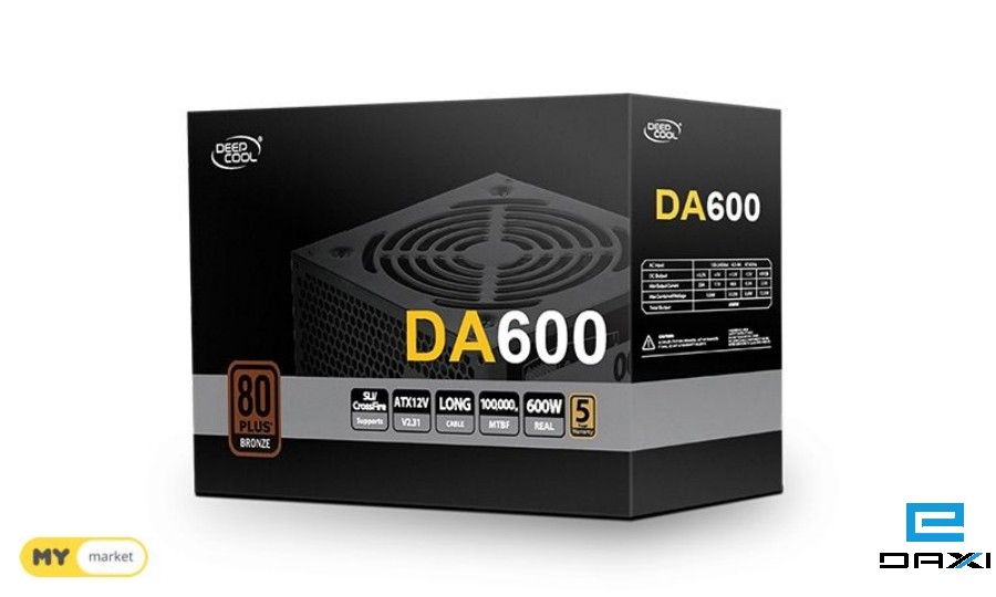 კომპიუტერის კვების ბლოკი, DA600, Deepcool, 600W, 80PLUS Bronze up to 85% Efficient PSU with 120mm Silent Fan