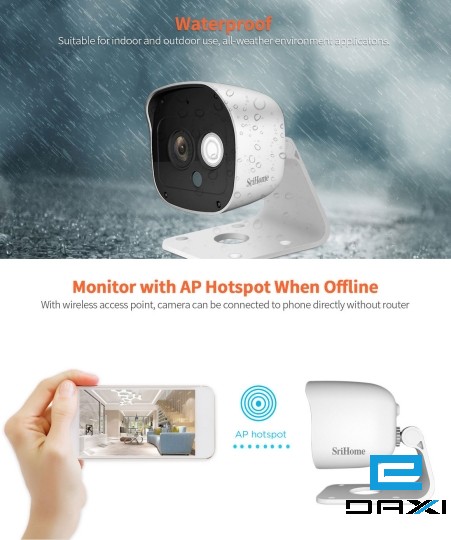 სამეთვალყურეო კამერა 3MP, SriHome SH029, WiFi, 3.6mm Lens, White, Outdooor