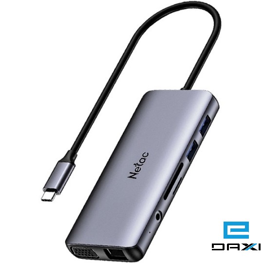 USB გადამყვანი 11 in 1, Netac NT08WF15-30GR, Hub WF15, Type-C to USB3.0*2+USB2.0*2+HDMI+PD+mSD/SD 2.0+Audio+RJ45+VGA