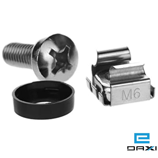 ჭანჭიკების კომპლექტი რეკისთვის, M6 Cage Nuts & Screws for Server Shelves Cabinets Rack Mount