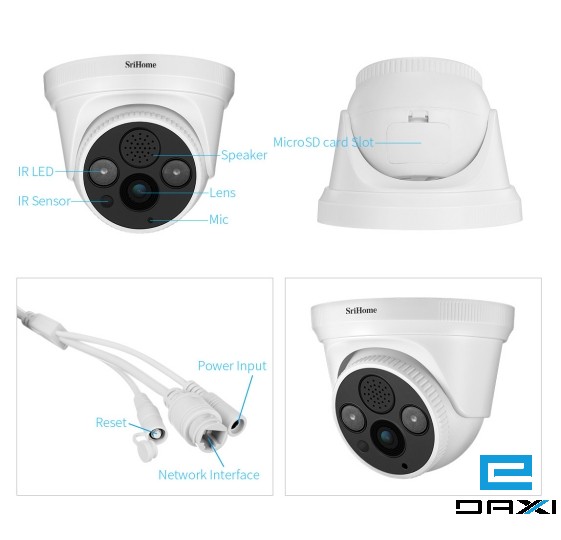 სამეთვალყურეო კამერა 3MP, SriHome SH030, Lan, 4mm Lens, White, Indoor