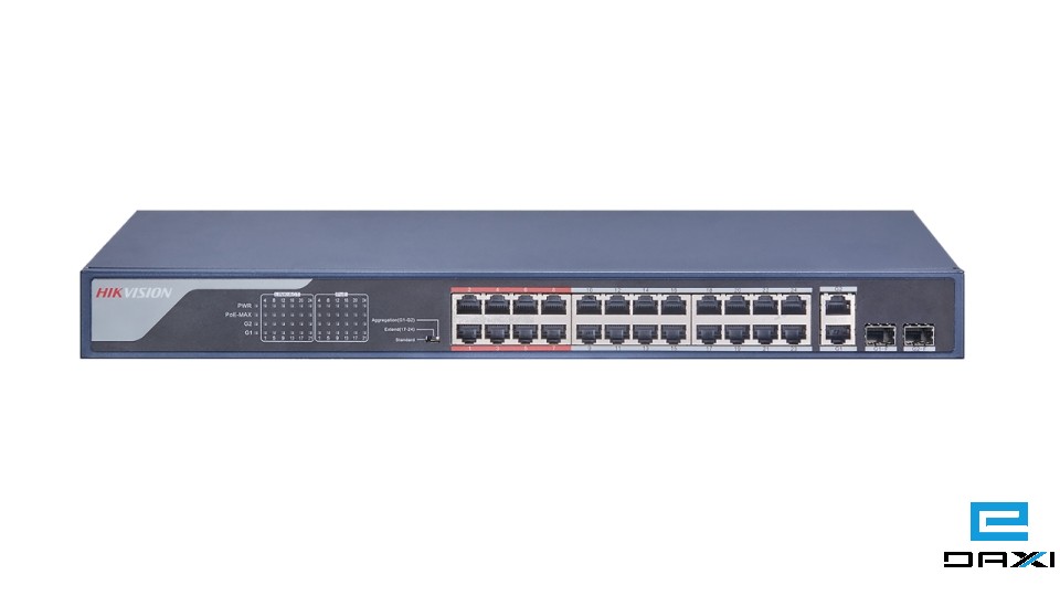 არამართვადი POE სვიჩი,Hikvision DS-3E0326P-E(B) 24 × 10/100 Mbps PoE ports, 2 × Gigabit combos