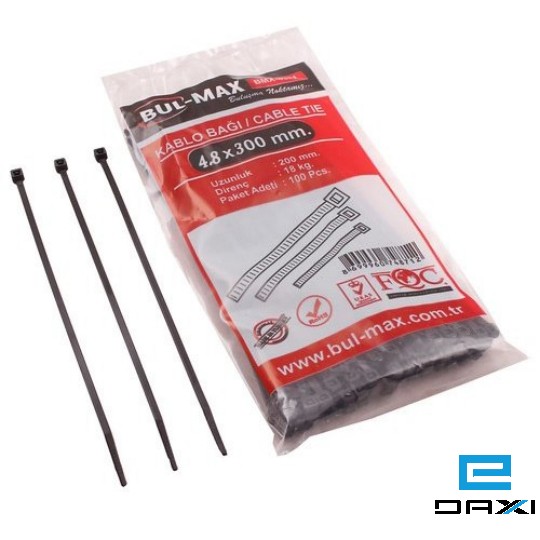 პლასმასის ხამუთი, 4.8x300mm, 100PCS, BMX-4982 შავი BUL-MAX
