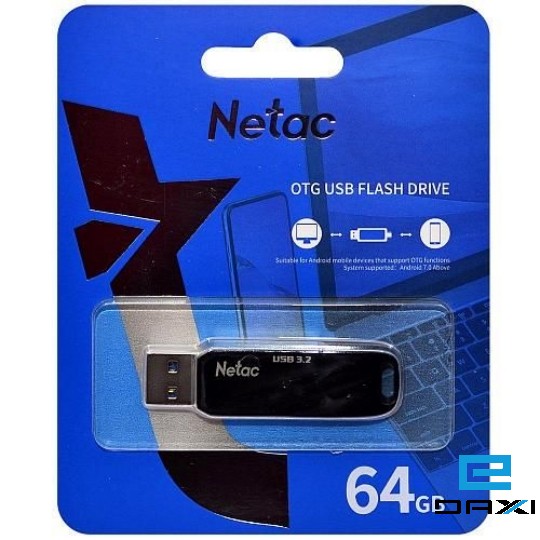USB მეხსიერება 64GB, Netac NT03US11C-064G-32BK, US11 USB3.0+TypeC Dual Flash Drive
