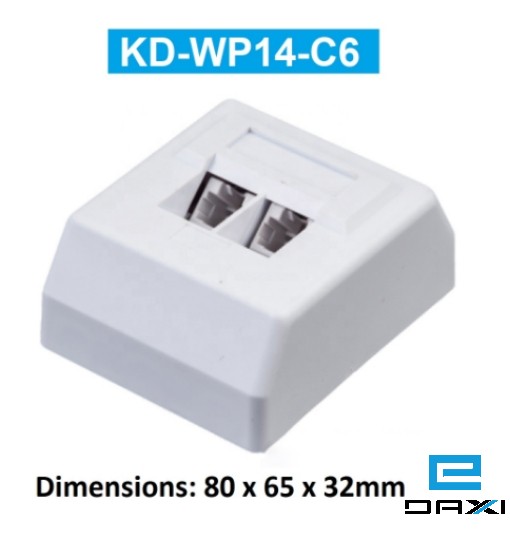 ქსელის როზეტი, KD-WP14-C6, STP Cat6 wall mount box,German type,2 x RJ45ports,Size:80X65X32mm