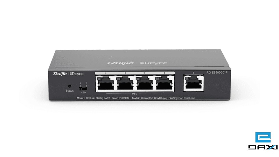 სვიჩი 4 Port PoE, Ruijie Reyee RG-ES205GC-P, Cloud, 4xGigabit PoE+ და 1xGigabit, 54W PoE