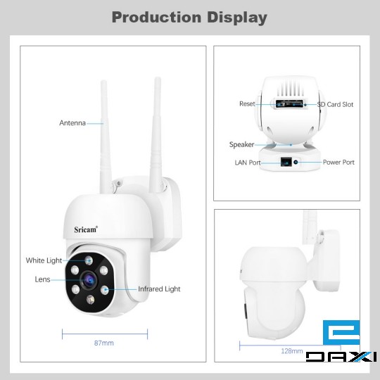 სამეთვალყურეო კამერა 2MP, SriHome SP030, 1080P (1920*1080) H.264, PTZ Pan: 350°, Tilt:90°, 3x digital zoom